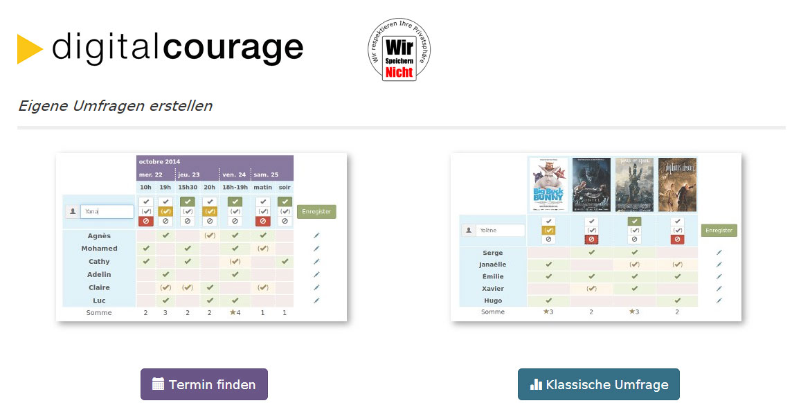 Umfragen und Termine mit Digitalcourage-Tool